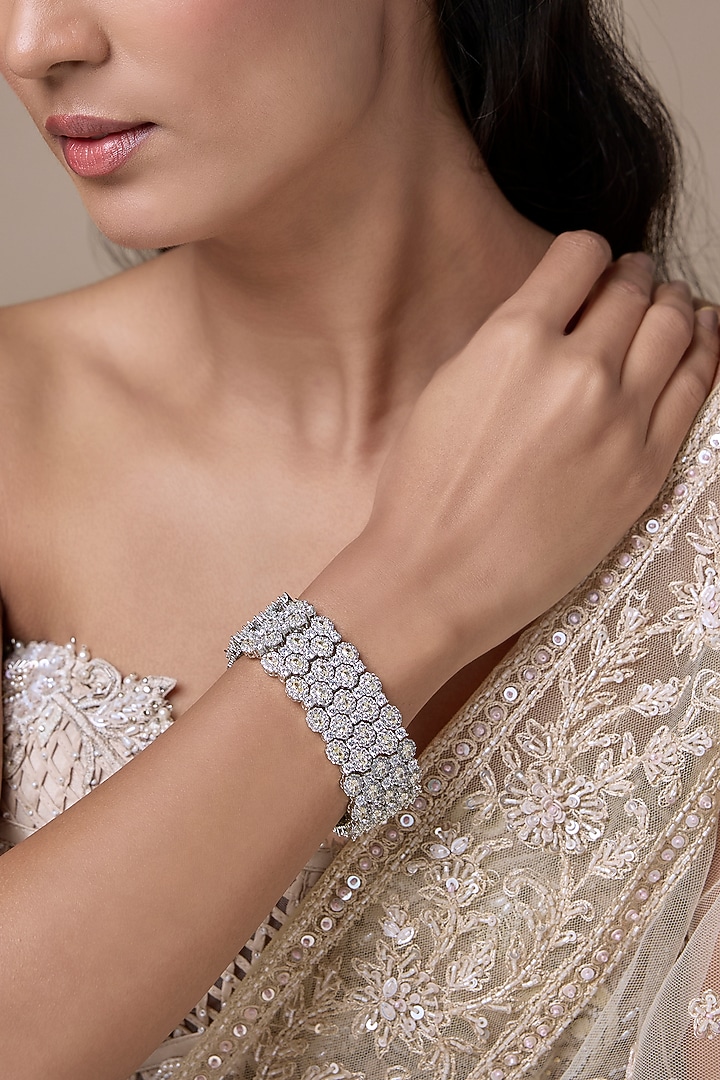 Silver Finish Yellow Zircon Bracelet by Moh-Maya by Disha Khatri at Pernia's Pop Up Shop