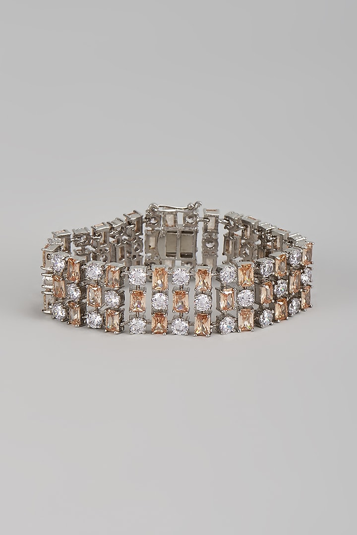 Silver Finish Zircon & Orange Stone Bracelet by Moh-Maya by Disha Khatri at Pernia's Pop Up Shop