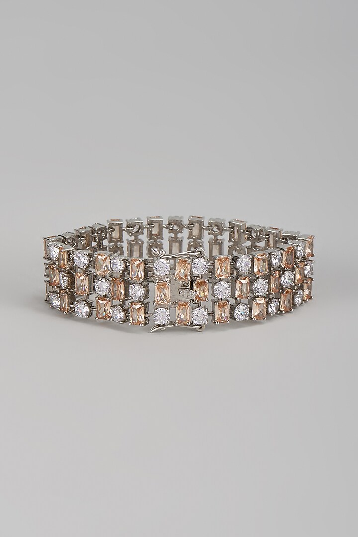 Silver Finish Zircon & Orange Stone Bracelet by Moh-Maya by Disha Khatri at Pernia's Pop Up Shop