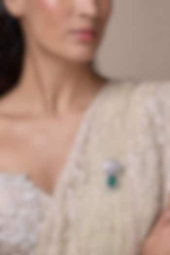 Silver Finish Zircon & Emerald Brooch by Moh-Maya by Disha Khatri at Pernia's Pop Up Shop