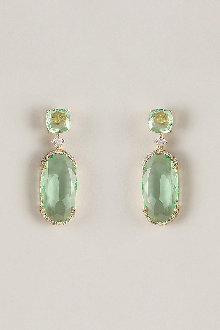 Gold Finish Zircon & Turquoise Stone Dangler Earrings by Moh-Maya by Disha Khatri at Pernia's Pop Up Shop