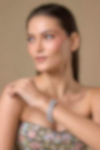 Silver Finish Zircon & Pearl Bangles (Set Of 2) by Moh-Maya by Disha Khatri at Pernia's Pop Up Shop