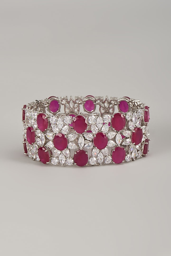 Silver Finish Zircon & Ruby Bracelet by Moh-Maya by Disha Khatri at Pernia's Pop Up Shop