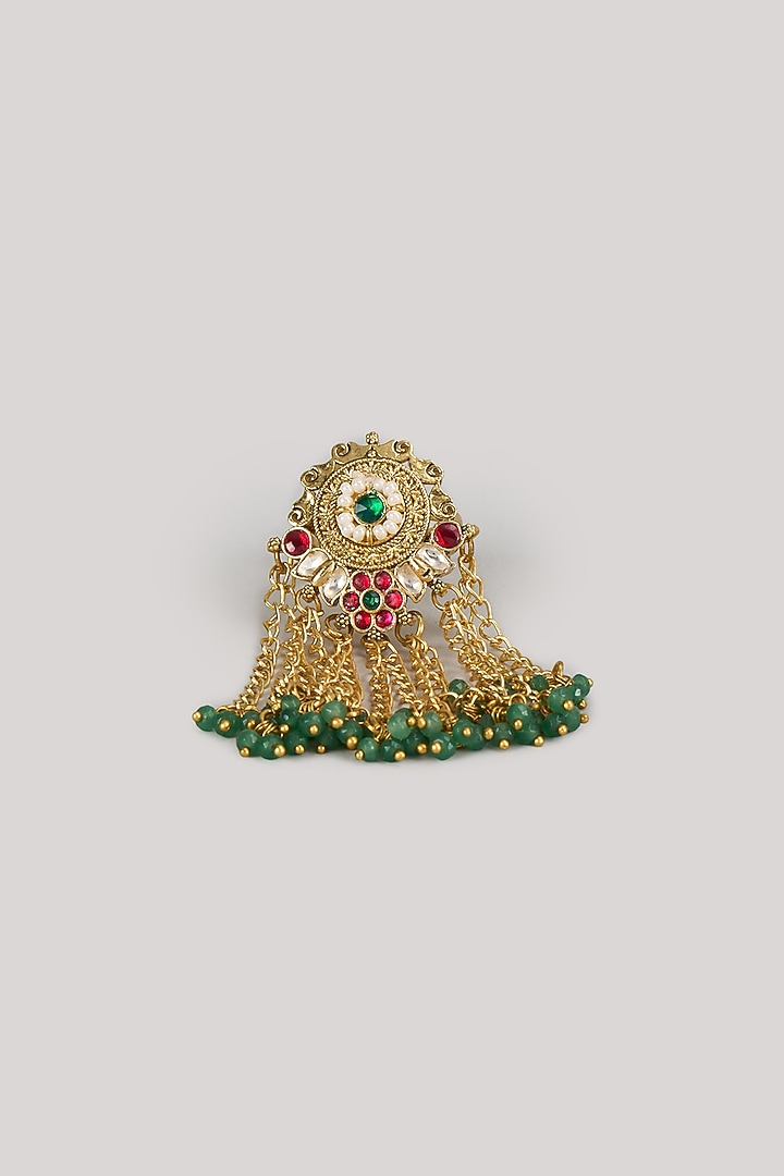 Gold Finish Kundan Polki & Ruby Ring by Moh-Maya by Disha Khatri at Pernia's Pop Up Shop