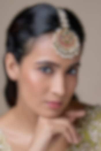 Gold Finish Kundan Polki & Beaded Maangtikka by Moh-Maya by Disha Khatri at Pernia's Pop Up Shop