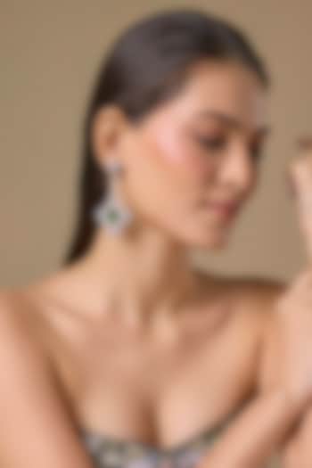 Silver Finish Emerald & Zircon Dangler Earrings by Moh-Maya by Disha Khatri at Pernia's Pop Up Shop