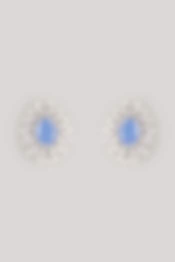 Silver Finish Blue Stone & Zircon Stud Earrings by Moh-Maya by Disha Khatri at Pernia's Pop Up Shop