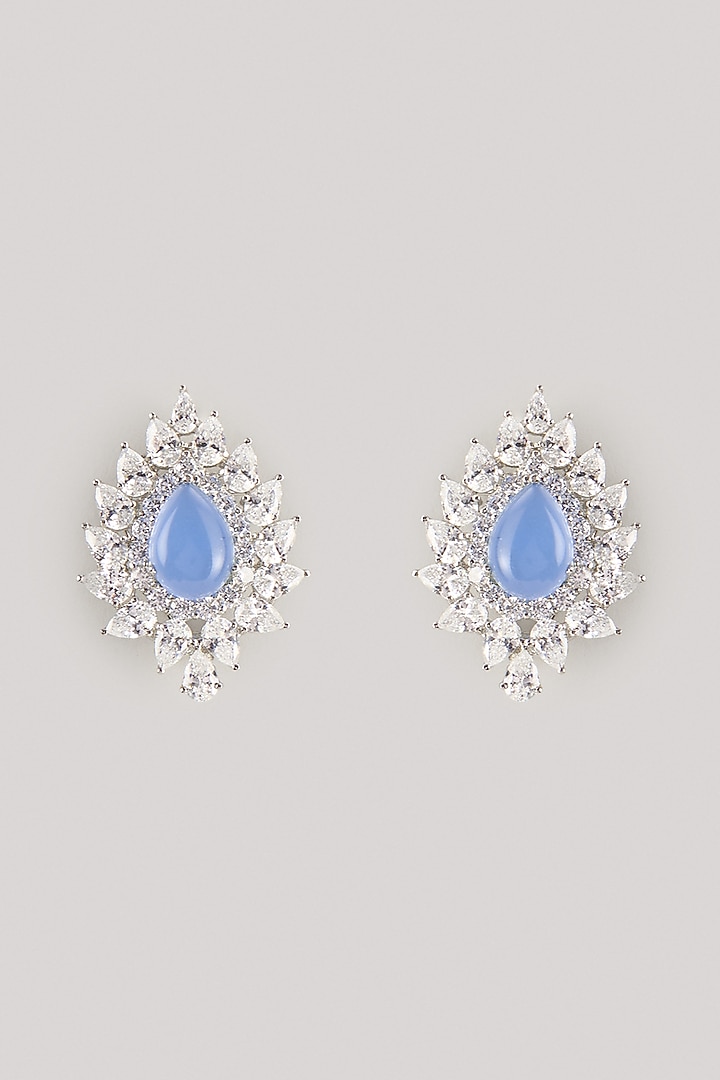 Silver Finish Blue Stone & Zircon Stud Earrings by Moh-Maya by Disha Khatri at Pernia's Pop Up Shop