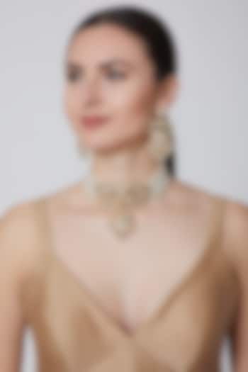 Gold Finish Pearl Choker Necklace Set by Moh-Maya By Disha Khatri