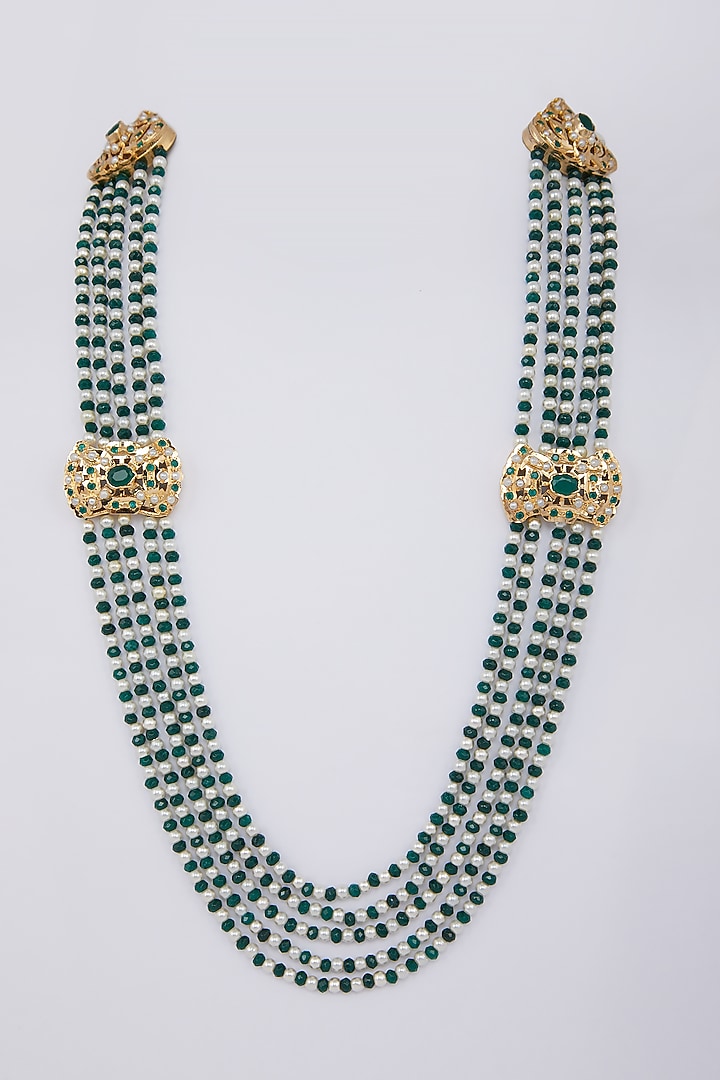 Gold Finish Green Beads Necklace by Moh-Maya By Disha Khatri at Pernia's Pop Up Shop