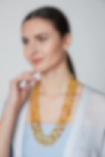 Yellow Glass Beaded Necklace by Moh-Maya By Disha Khatri
