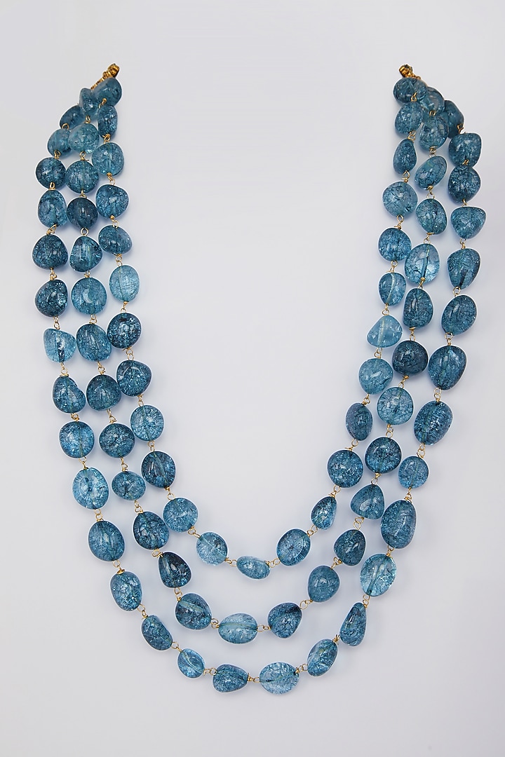 Teal Blue Glass Beaded Necklace by Moh-Maya By Disha Khatri at Pernia's Pop Up Shop