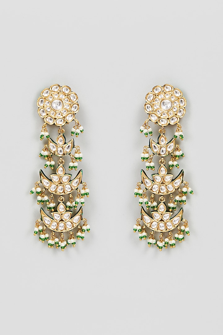 Gold Finish Green Meenakari Dangler Earrings by Moh-Maya by Disha Khatri at Pernia's Pop Up Shop