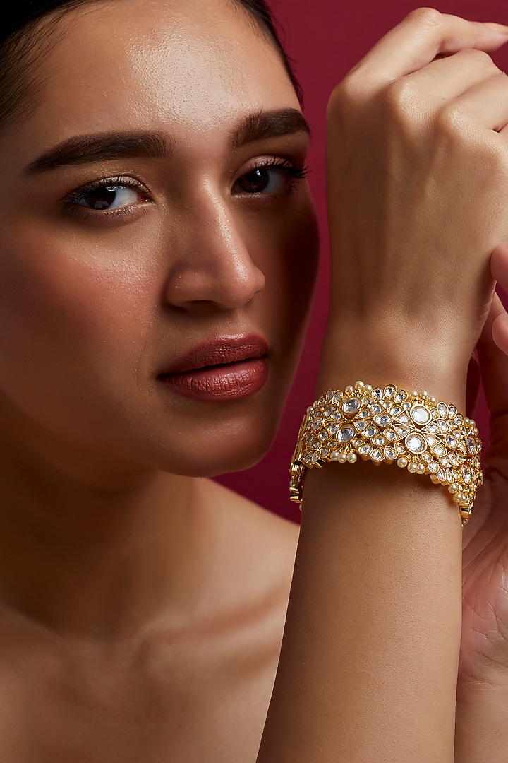 Gold Finish Kundan Polki Bangle by Moh-Maya by Disha Khatri at Pernia's Pop Up Shop
