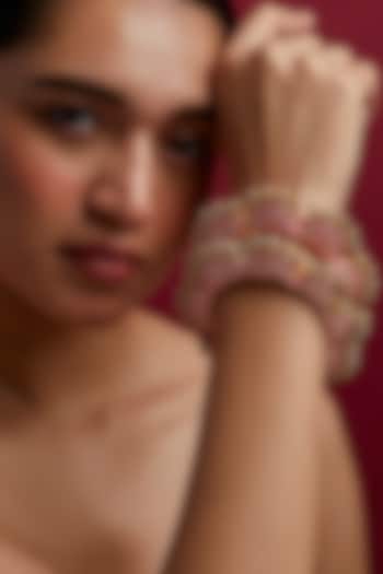 Gold Finish Pink Meenakari Bangles (Set of 2) by Moh-Maya by Disha Khatri at Pernia's Pop Up Shop