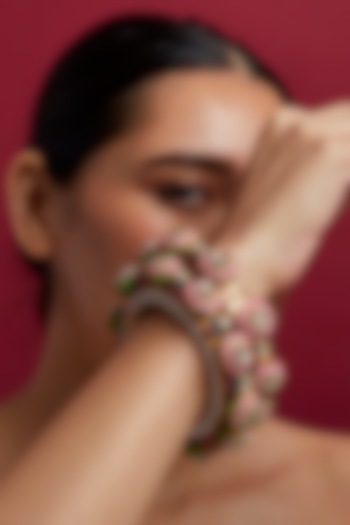 Gold Finish Multi-Colored Meenakari Bangles (Set of 2) by Moh-Maya by Disha Khatri at Pernia's Pop Up Shop