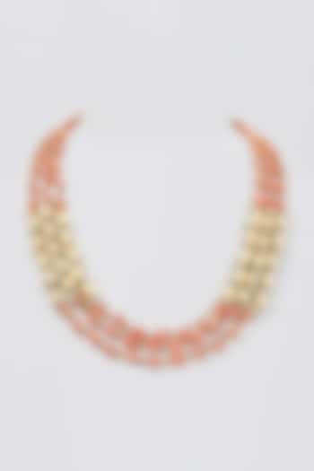 Gold Finish Light Orange Pearl Necklace by Moh-Maya by Disha Khatri