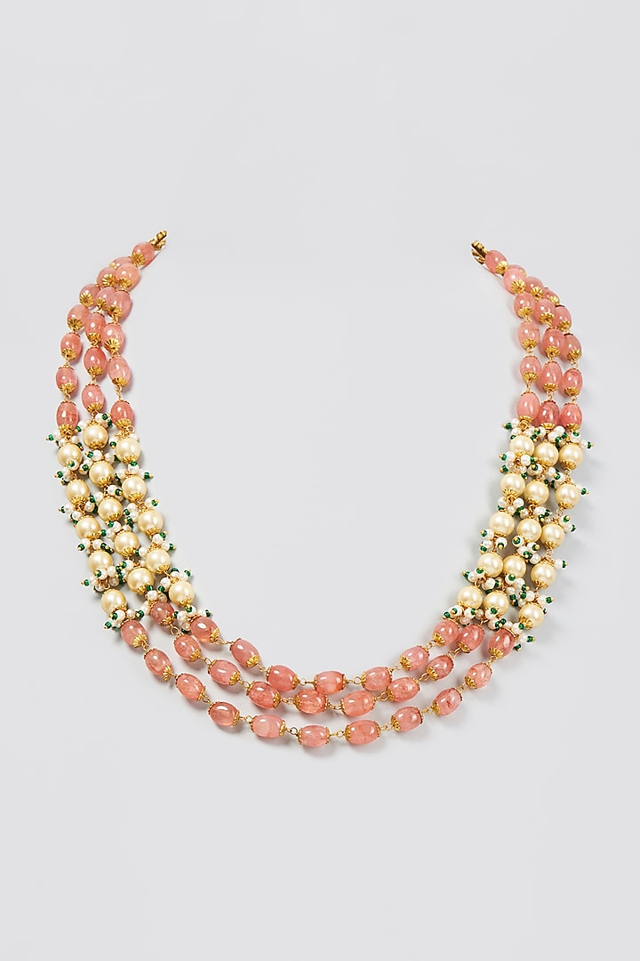 Gold Finish Light Orange Pearl Necklace by Moh-Maya by Disha Khatri
