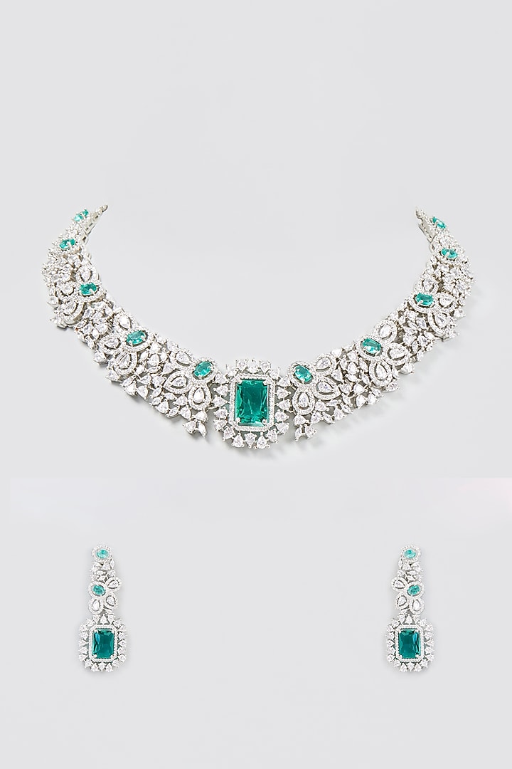 White Finish Aqua Stone Choker Necklace Set by Moh-Maya by Disha Khatri at Pernia's Pop Up Shop
