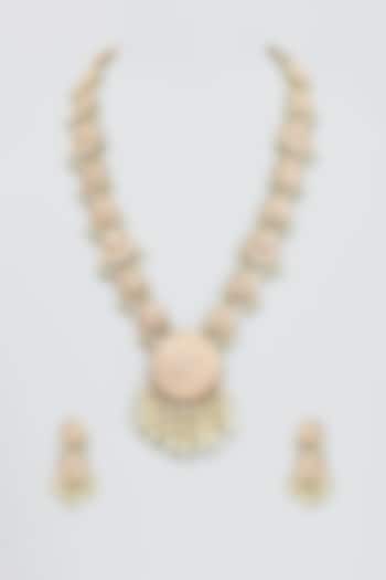 Gold Finish Green Meenakari Necklace Set by Moh-Maya by Disha Khatri