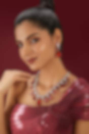 White Finish Zircon & Ruby Stone Long Necklace Set by Moh-Maya by Disha Khatri at Pernia's Pop Up Shop