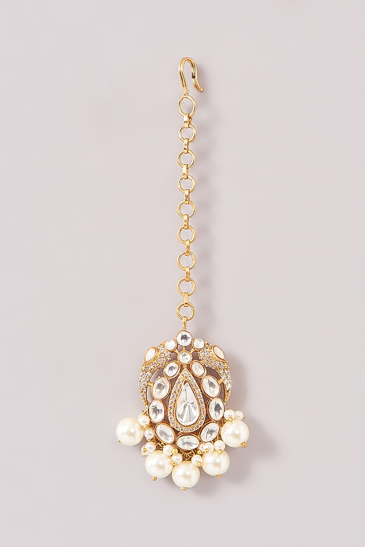 Gold Finish Kundan Polki & Pearl Choker Necklace Set by Moh-Maya by Disha Khatri at Pernia's Pop Up Shop