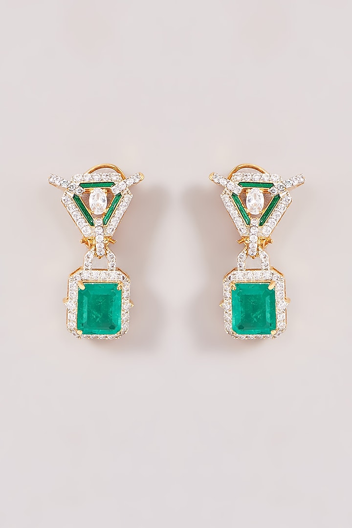 Gold Finish Zircon & Emerald Long Necklace Set by Moh-Maya by Disha Khatri at Pernia's Pop Up Shop