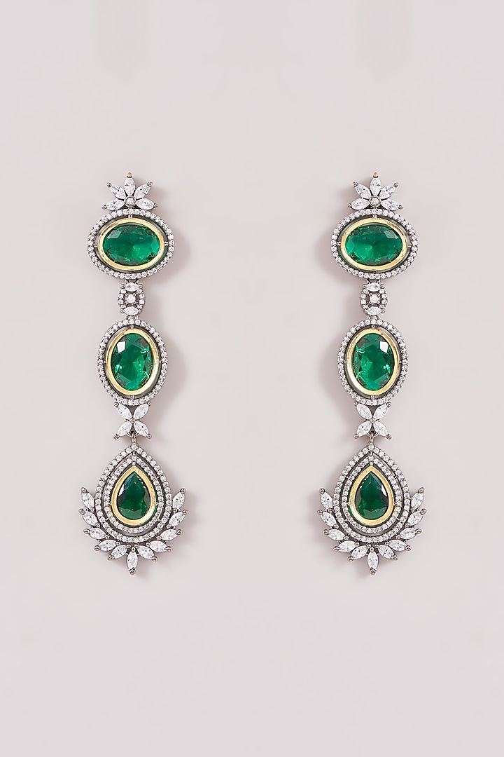 Black Rhodium Finish Zircon & Emerald Layered Necklace Set by Moh-Maya by Disha Khatri at Pernia's Pop Up Shop