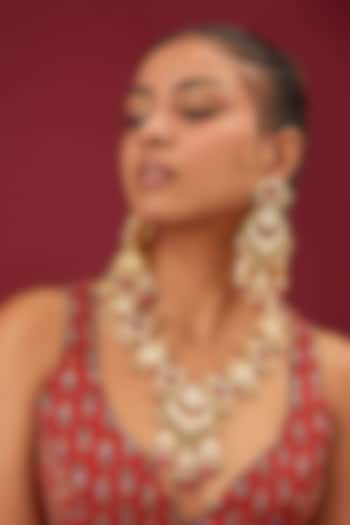 Gold Finish Kundan Polki & Ruby Stone Necklace Set by Moh-Maya by Disha Khatri at Pernia's Pop Up Shop