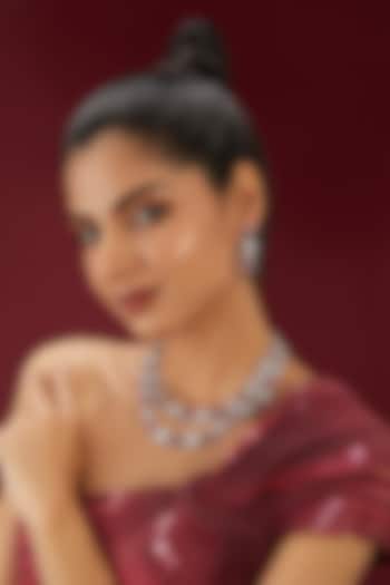 White Finish Zircon & Ruby Stone Layered Necklace Set by Moh-Maya by Disha Khatri at Pernia's Pop Up Shop