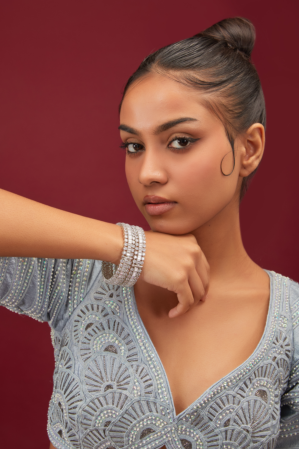White Finish Zircon Bangles (Set of 2) by Moh-Maya by Disha Khatri at Pernia's Pop Up Shop