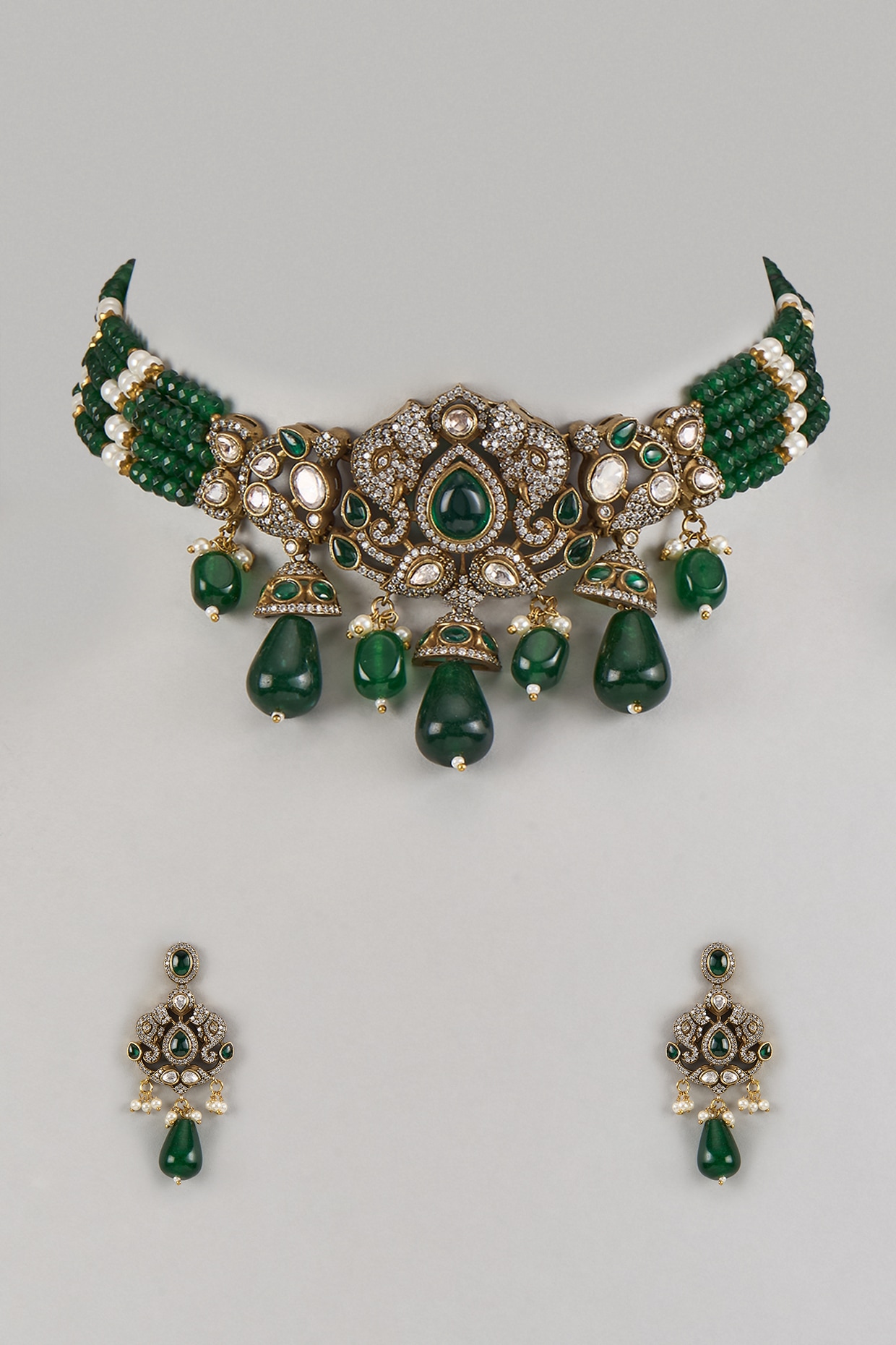 Gold Plated Kundan Polki & Pearl Choker Necklace Set main image 1