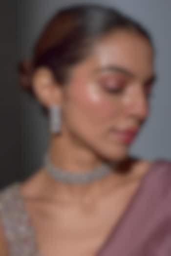 White Finish Zircon Choker Necklace Set by Moh-Maya by Disha Khatri at Pernia's Pop Up Shop