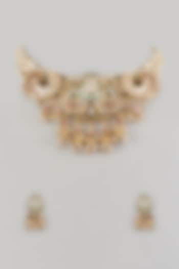 Gold Finish Ruby & Emerald Choker Necklace Set by Moh-Maya by Disha Khatri at Pernia's Pop Up Shop