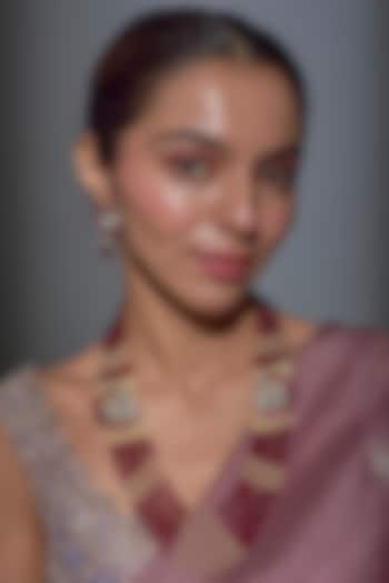 Gold Finish Ruby Sone & Beaded Long Layered Necklace Set by Moh-Maya by Disha Khatri at Pernia's Pop Up Shop