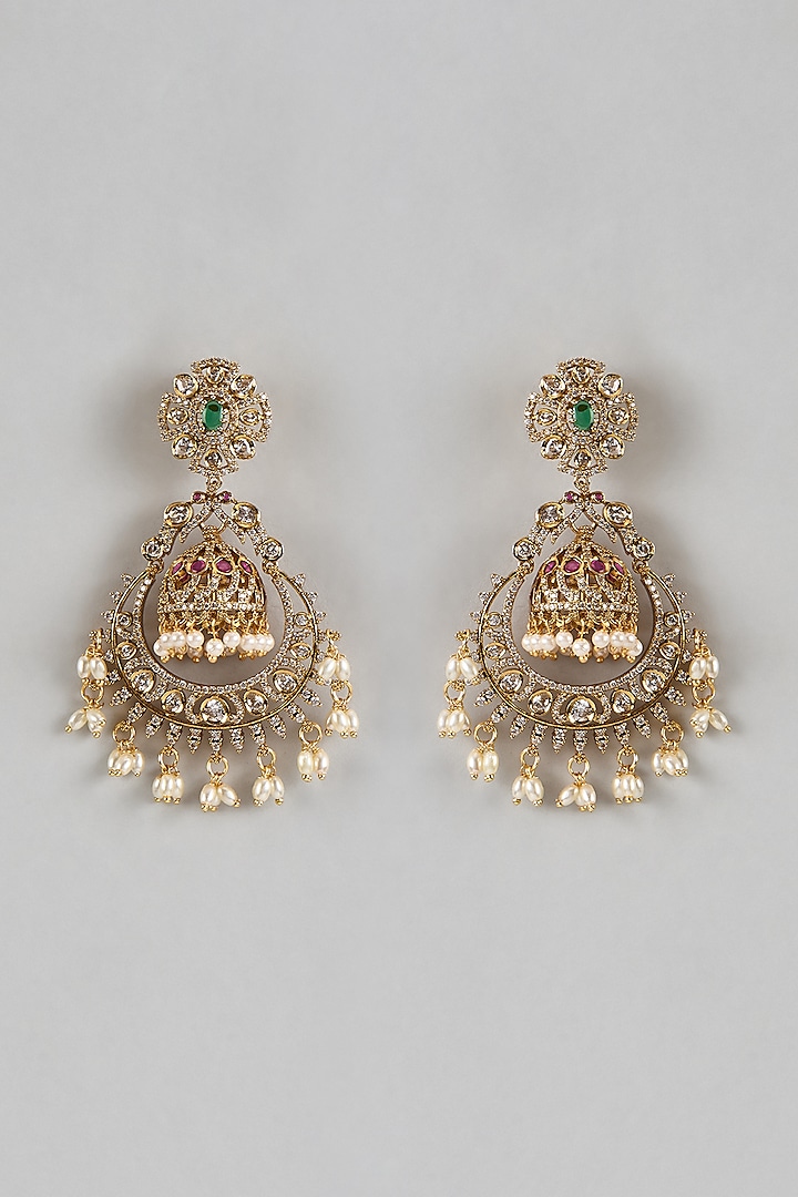 Gold Finish Ruby & Emerald Dangler Earrings by Moh-Maya by Disha Khatri at Pernia's Pop Up Shop