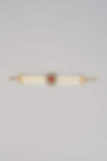 Gold Finish Ruby Stone & Pearl Bracelet by Moh-Maya by Disha Khatri at Pernia's Pop Up Shop