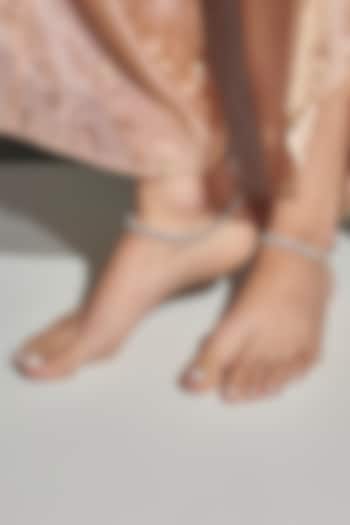 White Finish Zircon Anklets (Set Of 2) by Moh-Maya by Disha Khatri at Pernia's Pop Up Shop
