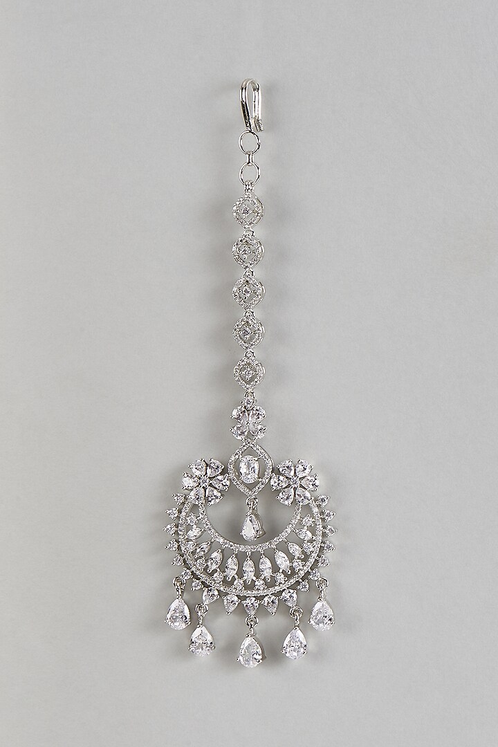 White Finish Zircon Maangtikka by Moh-Maya by Disha Khatri at Pernia's Pop Up Shop