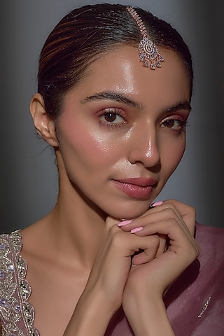 Rose Gold Finish Zircon Maangtikka by Moh-Maya by Disha Khatri