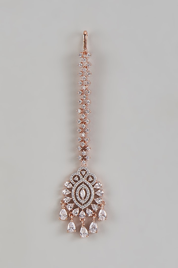 Rose Gold Finish Zircon Maangtikka by Moh-Maya by Disha Khatri at Pernia's Pop Up Shop