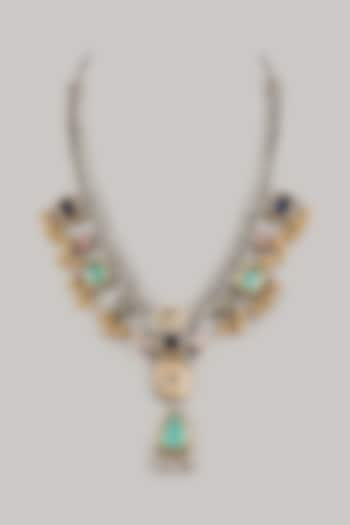 Black Rhodium Finish Amethyst & Turquoise Stone Necklace by Moh-Maya by Disha Khatri at Pernia's Pop Up Shop