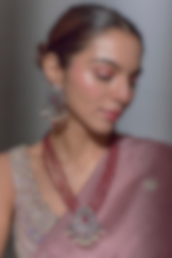 Black Rhodium Finish Ruby Stone & Zircon Long Necklace Set by Moh-Maya by Disha Khatri at Pernia's Pop Up Shop