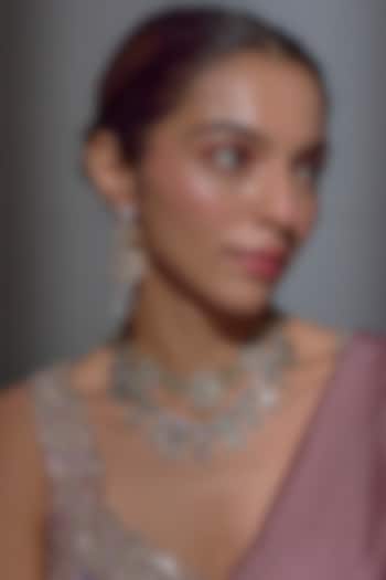 Black Rhodium Finish Grey Agate & Zircon Layered Necklace Set by Moh-Maya by Disha Khatri at Pernia's Pop Up Shop