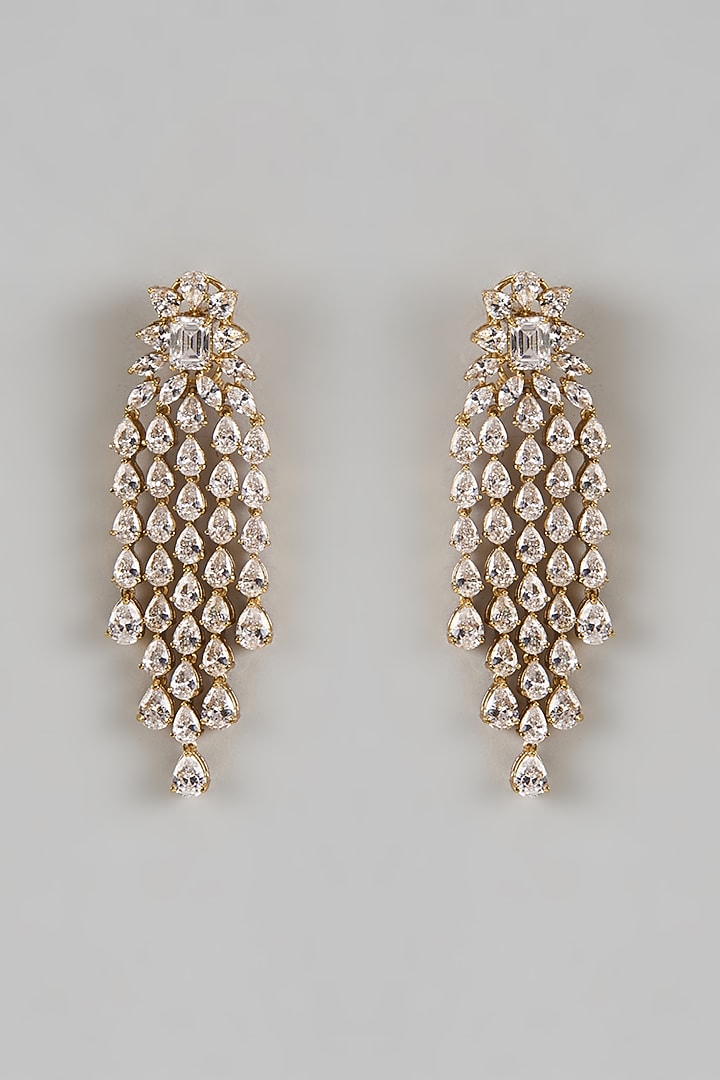 Gold Finish Zircon Dangler Earrings by Moh-Maya by Disha Khatri at Pernia's Pop Up Shop