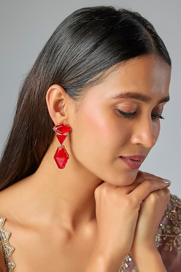 Gold Finish Ruby Stone Dangler Earrings by Moh-Maya by Disha Khatri at Pernia's Pop Up Shop