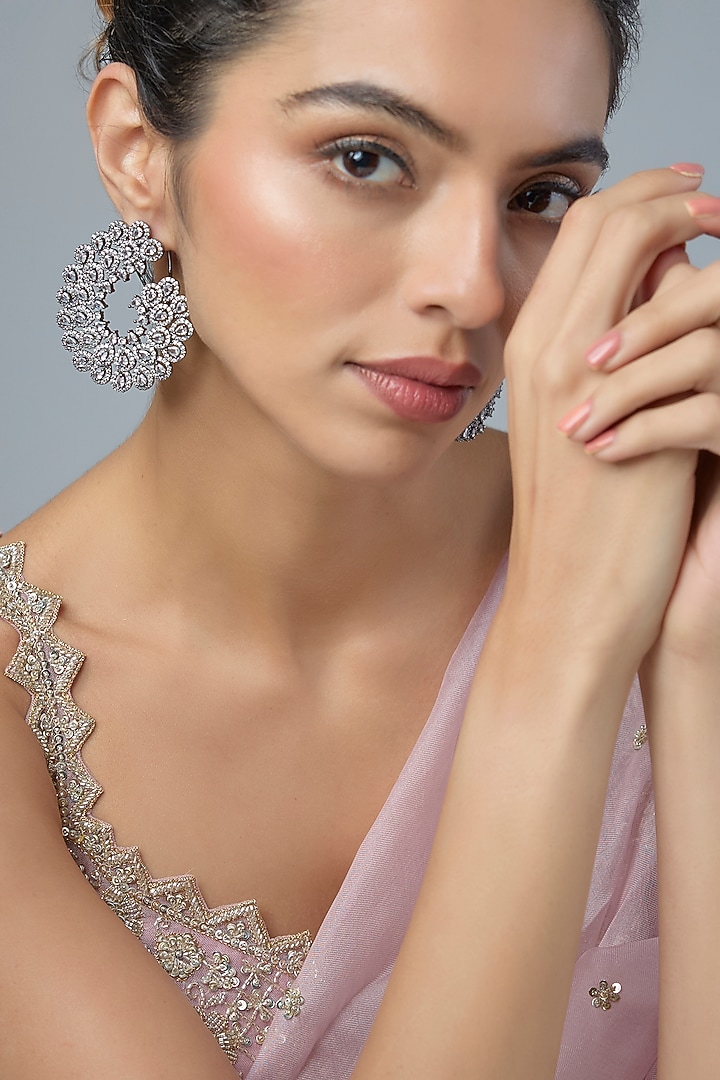 Black Rhodium Finish Zircon Dangler Earrings by Moh-Maya by Disha Khatri at Pernia's Pop Up Shop