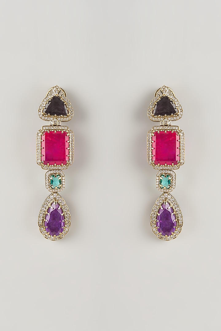Gold Finish Multi-Colored Stone Dangler Earrings by Moh-Maya by Disha Khatri at Pernia's Pop Up Shop