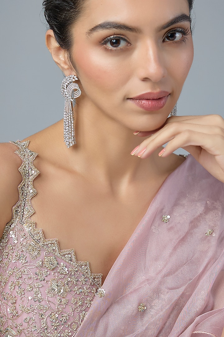 Silver Finish Zircon Dangler Earrings by Moh-Maya by Disha Khatri at Pernia's Pop Up Shop