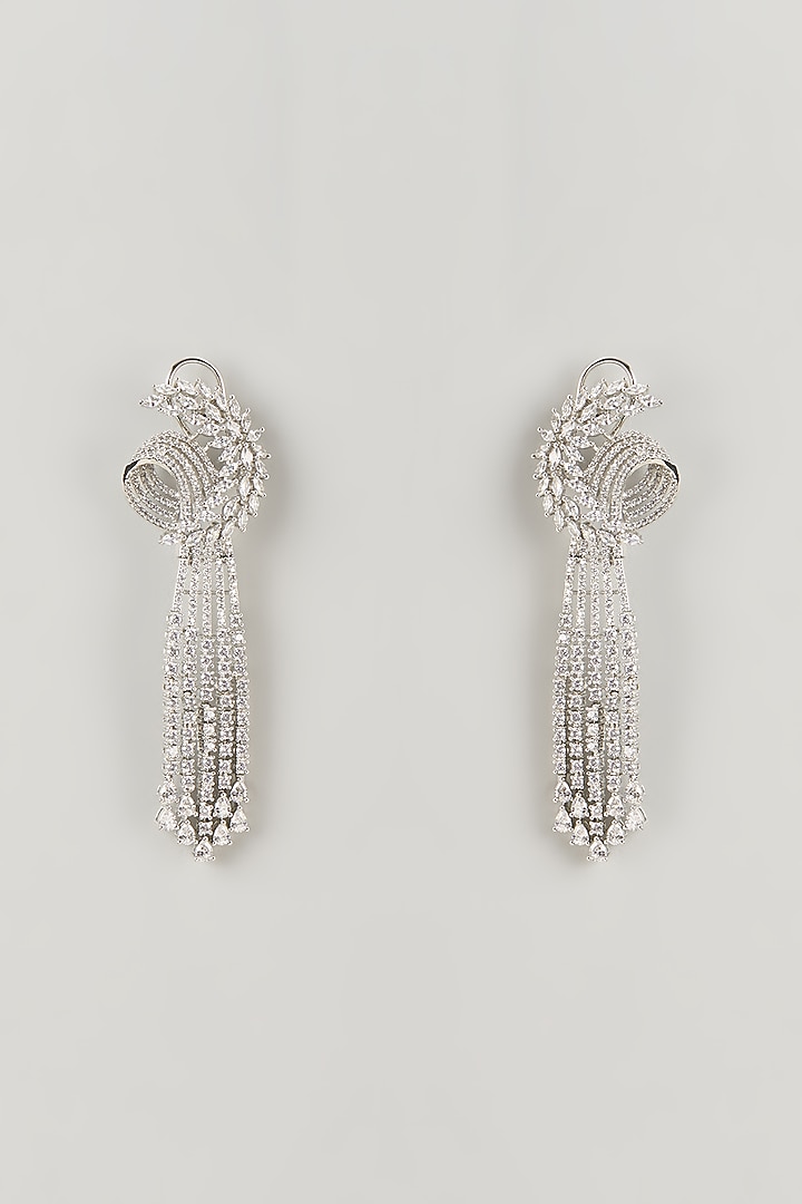 Silver Finish Zircon Dangler Earrings by Moh-Maya by Disha Khatri at Pernia's Pop Up Shop